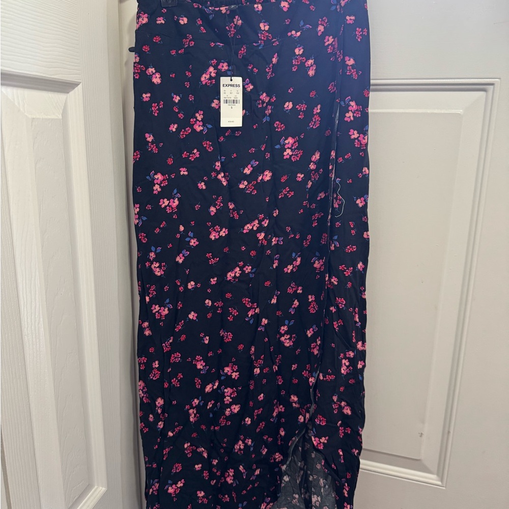 Express Black Maxi Skirt with Pink Floral Pattern
